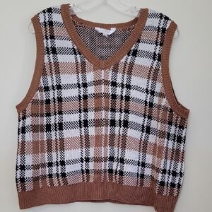 No Boundaries V Neck Sweater Vest Woman's XXXL Plaid Preppy Collegiate